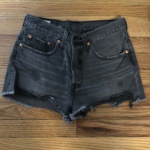 Levis 501 Distressed Black/Grey Wash High Rise Jean Shorts Size 26